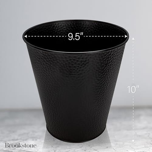 Image of Brookstone Waste Basket Trash Can - Metal Modern Garbage Can and Decorative Waste Basket for Bathroom, Bedroom, or Office, Small Trash Can Black with 2 Gallon Capacity