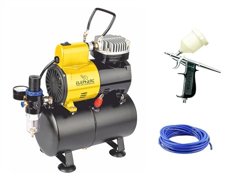 Image of Elephant Piston Type Mini Air Compressor with Fan and 3 Ltr. Air Tank Capacity AS-186 for Air Brushes for Makeup, Cake Decorating, Tattoo, Face, Body Painting Airbrushing (AS186-AC60)