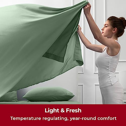 Image of Mellanni Split King Sheets Set - 5 PC Iconic Collection Bedding - Hotel Luxury, Extra Soft, Cooling Bed Sheets - Wrinkle, Fade, Stain Resistant (Split King, Sage)