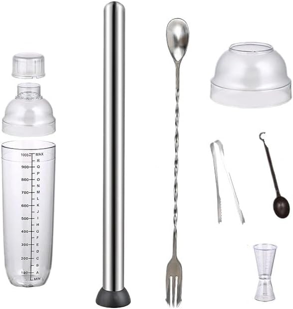 Clear Cocktail Shaker Set with Measuring Jigger, Drink Mixing Tools for Bartending Home Bar(1000Ml 7Pcs)