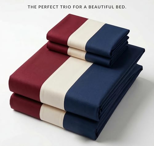 Image of VAS COLLECTIONS Premium Cotton Bedsheet for Double Bed with 2 Pillow Covers - Soft, Breathable & Wrinkle Resistant Cotton Bedding Set, King Size Bed Sheet 90 x 100 Inches (Navy Red)