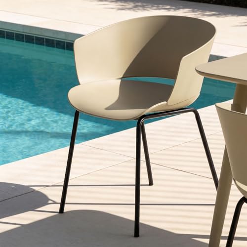 IDIMEX Lot de 4 chaises de Jardin NIVEL Fauteuil d'extérieur en Plastique Beige résistant aux UV et Pieds en métal Noir