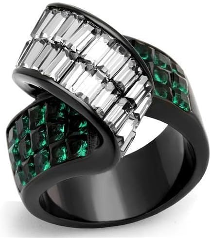 TK2199 - IP Black(Ion Plating) Stainless Steel Ring with Synthetic Synthetic Glass in Blue Zircon