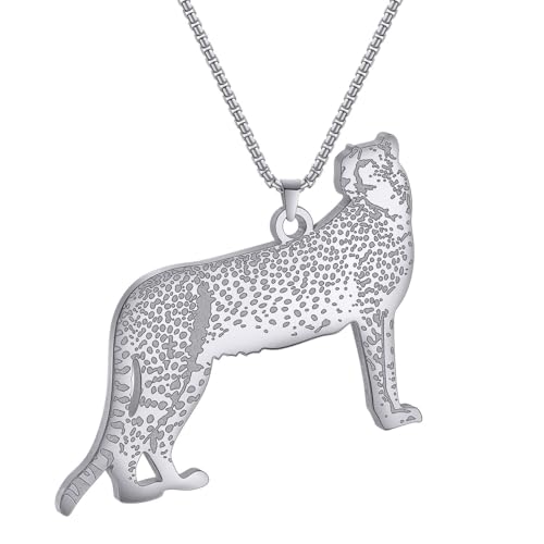 LUTAKU Geparden-Anhänger-Halskette für Frauen, schnellstes Land-Tier-Geparden-Anhänger, Charm-Kette, Edelstahl-Tierschmuck-Zubehör, Einheitsgröße, Edelstahl, Kein Edelstein