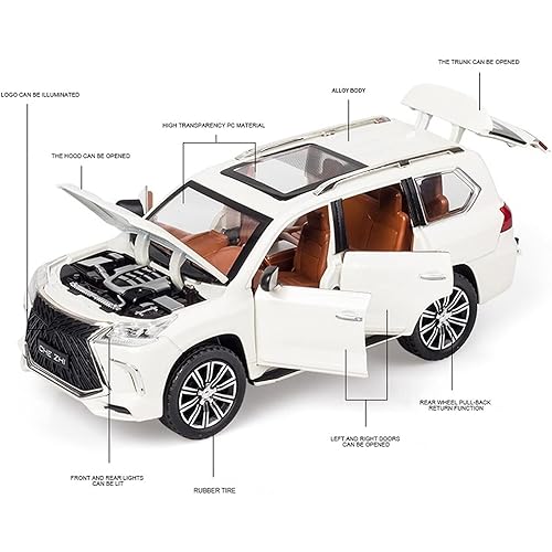 Image of DEUSON ECOM 1:24 Scale Lx570 Toy Car for Kids Diecast Cars Metal Die Cast Model Car Light Sound Pull Back Openable Door, Black