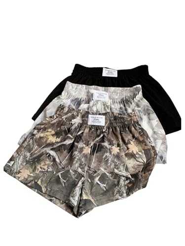 Image of GORGLITTER Women's 3 Pack Y2k Letter Patched Camo Shorts Wide Leg Elastic Waist Track Shorts