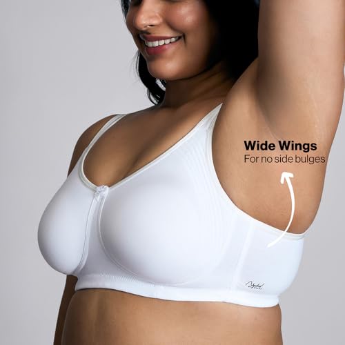 Image of NYKD (NYB169 Cotton Anti Microbial Non Padded & Non Wired Side Support Shaper Bra for Women | Full Coverage Bra with Detailed Contoured Lift & Shape with Wide Straps