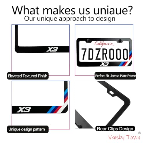 Image of License Plate Frames Cover Compatible with BMW X3 Exterior Accessories | Tricolour Aluminum Frame, Front and Rear 2 pcs Pack
