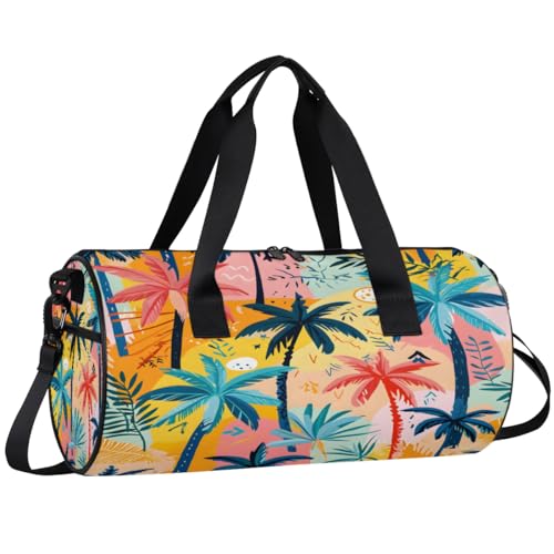 Coconut Tree Tropical Travel Gym Bag Waterproof Sport Dance Bag for Women Men Portable Gymnastics Duffel Bags Canvas Tote Carry on Handbag for Workout Overnight Weekender