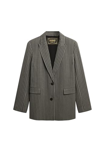 Superdry Damen Nadelstreifen Boyfriend Blazer Grau Nadelstreifen 36