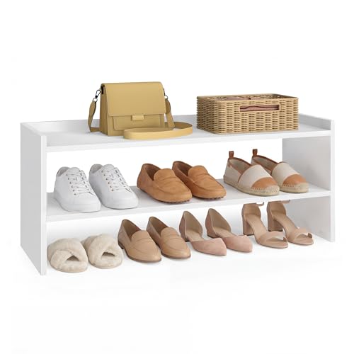 Image of VASAGLE CUSTOS Collection - Shoe Rack for Closet, Stackable Shoe Organizer Shelf for Entryway, 2 Tiers, 11.7 x 32.3 x 14.2 Inches, White ULBS060WZ01S
