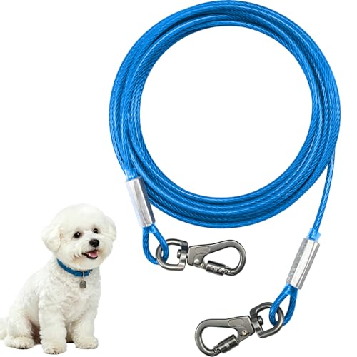 Mi Pupjoy Chew Proof Dog Tie Out Cable for Small Dogs Blue 45lbs/30ft
