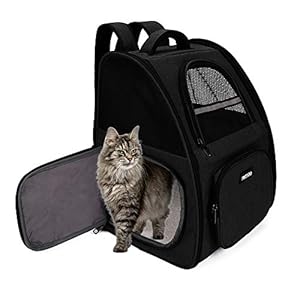 FREESOO Hunderucksack Katzenrucksack Rucksäcke für Kleine Hunde und Katzen, Haustiere Tragetasche Transportbox Katze Faltbare Transporttasche Hundehütte Atmungsaktive Reisetasche (Max. 6KG) Schwarz