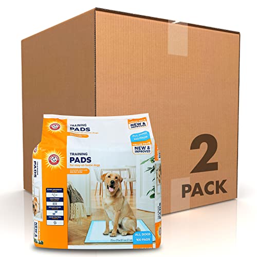 Image of Arm & Hammer for Dogs Training Pads for Stay-at-Home Dogs New & Improved Super Absorbent, Leak-Proof, Odor Control Quilted Dog Training Pads with Baking Soda Wee Wee Pads (Pack of 2, 200 Count Total)