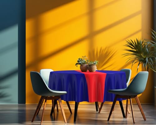 Image of Remagr 3 Pcs Round Plastic Tablecloth 84 Inch Disposable Tablecloth Party Table Cover for Graduation Wedding Birthday Retirement Decoration (Blue,Red)