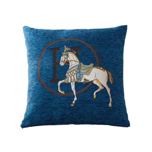 Croker Horse 18x18 inches Throw Pillow Cushion Covers Set Pack of 2 Pcs - Luxury Horse Embroidery Modern Style Couch Sofa Pillow Cover for Living Room Bedroom (Navy)