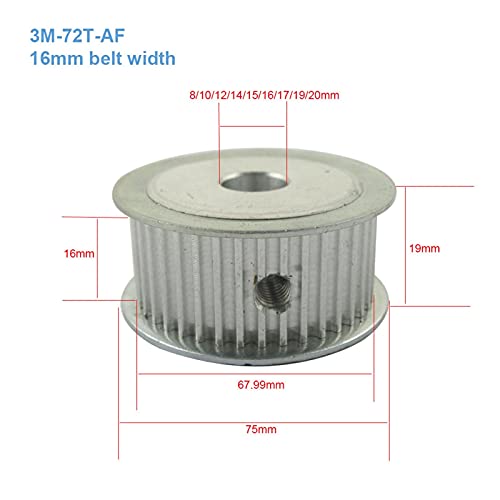 Polea dentada 3M 72T con ancho de correa de 16mm y diámetro interior variable 2
