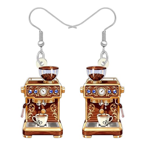 Image of BONSNY Acrylic Dangling Novelty Fun Black Coffee Machine Earrings Hypoallergenic Designer Jewelry Gifts For Women