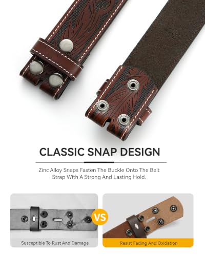 Image of CHAOREN Western Belts for Men without Buckle, 1.5 inch Full Grain Leather Strap | Cowboy Country Mexican Style, Tooled & Smooth, Secure Snap Design, Interchangeable Buckle, Gift Box