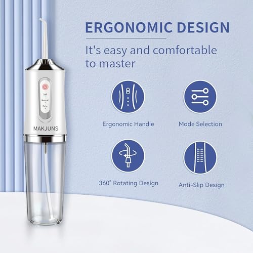 MAKJUNS Water Dental Flosser with 3 Modes 4 Jets Rechargeable IPX7 Waterproof Dental Oral Irrigator for Travel Home Braces(Luxury White) - Thumbnail 3