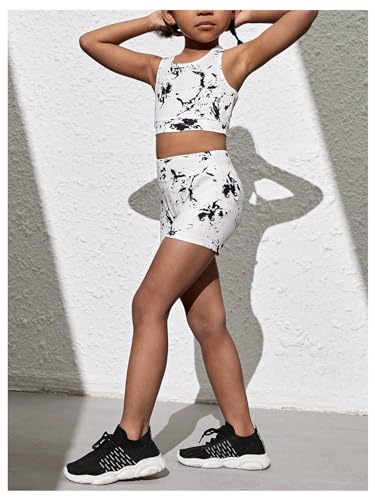 OYOANGLE Conjunto de 2 peças para meninas, tie dye, costas nadadoras, regata cropped e shorts esport