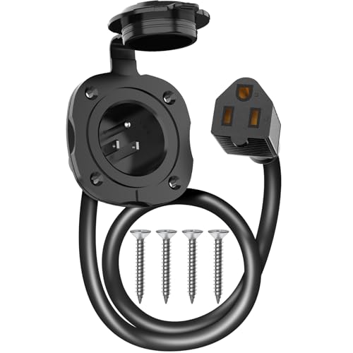 15 Amp AC Port Plug, 125V Power Inlet Socket with Waterproof Cove...