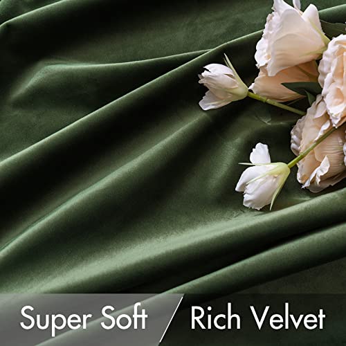Miulee Velvet Curtains 96 Inches - Luxury Blackout Curtains For Bedroom Living Room Thermal Insulated Super Soft Window Drapes Rod Pocket & Back Tab, Olive Green, W52 X L96 Inches, 2 Panels #TOP3