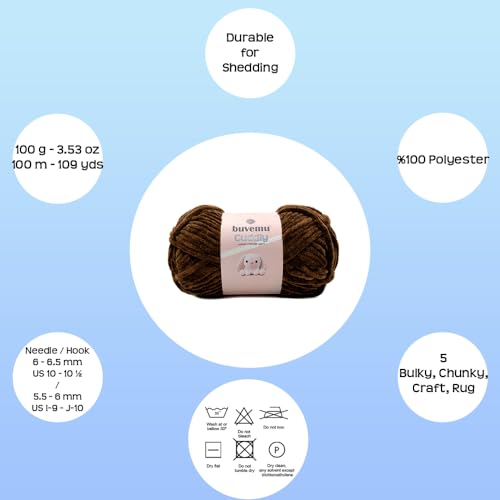 Image of Cuddly Velvet Chenille Yarn, Super Soft Fluffy Bulky for Knitting Crocheting Blanket Amigurumi, Durable for Shedding, 100 Gram (3.53 Ounces) 109 Yards (100 Meters) (Coffee) (5 Skeins)