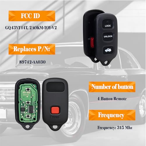 Keyless Entry Key Fob Replacement Compatible with 2002 2003 2004 2005 2006 Toyota Camry Corolla Remote Key Matix Pontiac Vibe with FCC GQ43VT14T, 315MHz by Xutekcy - Image 2
