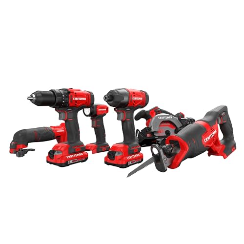 Image of CRAFTSMAN V20 Cordless 6-Tool Combo Kit With Two 2.0 Ah Batteries and Charger (CMCK601D2)