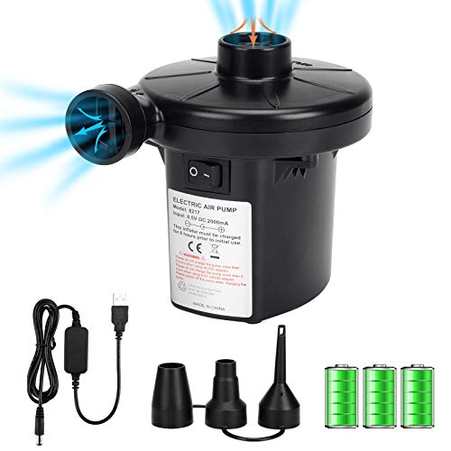 Air Pump, Electric Air Pump for Inflatables Rechargeable Battery Air Pump Air Mattress Pump with 3 Nozzles Inflator/Deflator for Air Beds Swimming Ring Inflatable Pool Toys