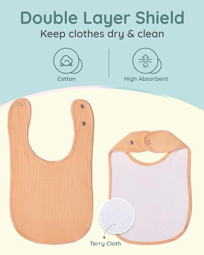 Lilian&Gema Muslin Baby Bibs 8 Pack Baby Drool Bibs for Boys Girls,Adjustable Unisex Soft Cotton Bibs for Teething Drooling Newborn White - Thumbnail 2