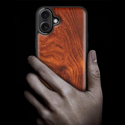 Image of Carveit Wood Case for iPhone 16 Plus, Natural Grain, Rosy | Magnetic iPhone 16 Plus Case Compatible with MagSafe Wireless Chargers, Engraved Wood with Soft TPU Shockproof Bumper