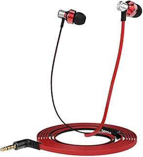 Betron DC950 in Ear Headphones Earphones Wired with Tangle Free Flat Cable HD Bass Lightweight Case Noise Isolating Earbuds 3.5 mm Jack Plug, Red