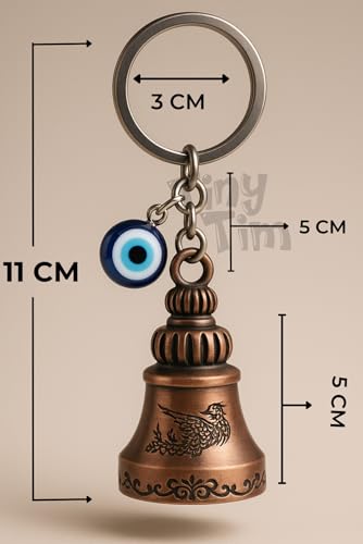 Image of Tiny Tim Guardian Bell with Evil Eye Charm - Protective Motorcycle & Car Accessory - Tibetan-Inspired Design - Wards Off Negative Energy - Ideal Gift for Bikers & Travelers