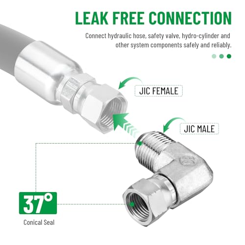 Image of 5 Pack 90 Degree Elbow JIC 37 Hydraulic Fittings: 3 /4 inch JIC Male x 3 /4 inch JIC Female, with Protection Cover Hydraulic Hose Swivel Crimp Fittings | 5 Pack Carbon Steel Hydraulic Hose Swivel Crimp Adapters with Protective Cover for Hydraulic Assembly System - 6500-12-12
