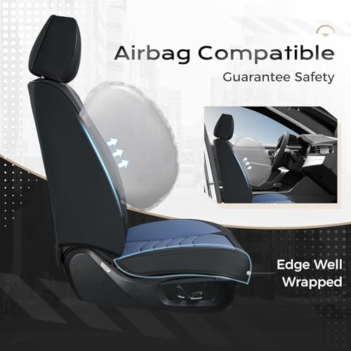 Image of Coverado Leather Seat Covers, Car Seat Covers Front Seats, Waterproof Seat Covers for Cars, Faux Leather Automotive Seat Covers Universal Seat Covers Protector Fit for Most Cars Trucks SUV, Black&Blue