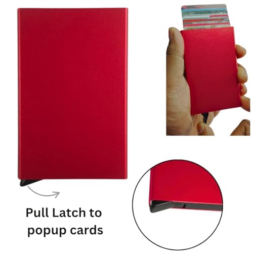Image of Bracevor 10 Slot popup Aluminium Metal Card Holder Wallet | RFID Blocking | for Men & Women | Credit & Debit Cards - Red