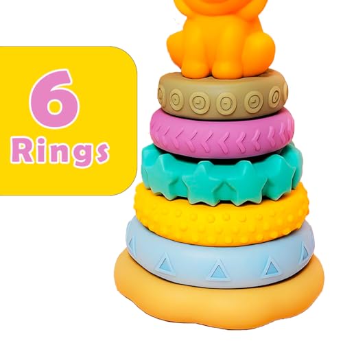Image of ToyBharat Ring-A-Roos is a Soft, Colourful Stacker Toy with a Lion top, Designed for Babies and Toddlers. BPA-Free and chewable, it Supports Sensory Learning, and Safe Teething Fun.