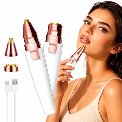 Laventha 2-in-1 Facial Hair Removal Machine & Eyebrow Trimmer for Women, USB Rechargeable Facial Hair Remover, Pain-Free Epilator for Face, Upper Lip, Chin, Cheek & Nose Hair Remover for Women
