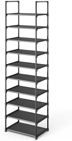 Kitsure Shoe Rack - 10-Tier Shoe Organizer with Detachable Fabric Shelves & Metal Frame, Tall Shoe Rack for Closet, Entrance, Living Room, 16.9" Wide - 10 Tier, Black