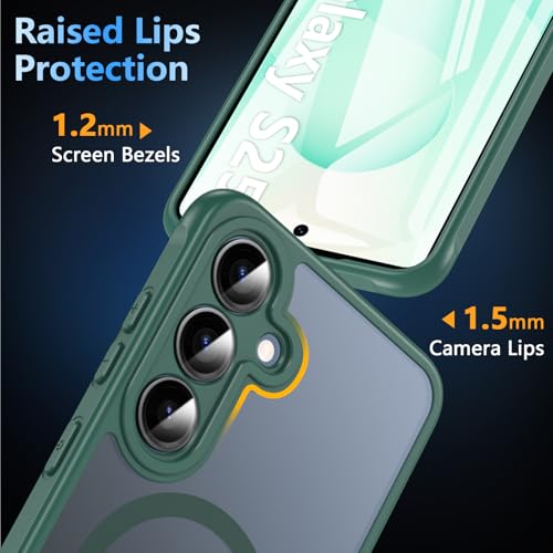 Image of OWKEY Magnetic for Samsung S25 Case, Samsung Galaxy S25 5G Magsafe Case with Screen Protector Protective Shockproof Rugged Military Grade Drop Protection Phone Case for Samsung Galaxy S25 (Green)