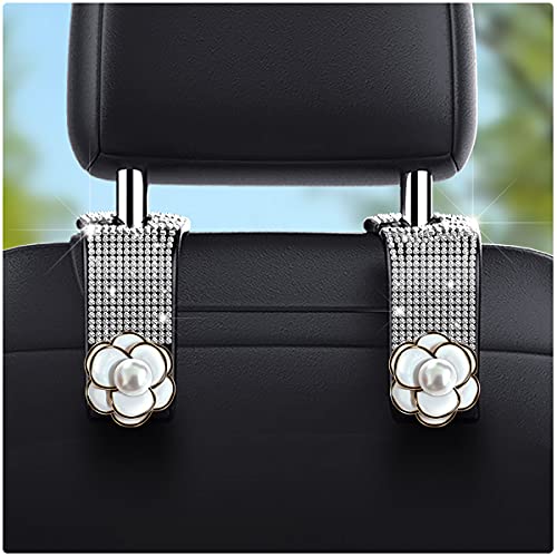 Blinglife 2-Piece Bling Car Seat Hooks - Headrest Hooks for Purses & Bags with Diamond Design (White)