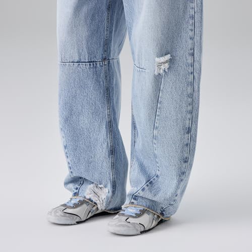 Men's Retro Style Wide Leg Jeans, Light Blue Denim, High Waist, Distressed, American Fashion, Casual Street Wear (US, Alpha, X-Large, Regular, Regular)2
