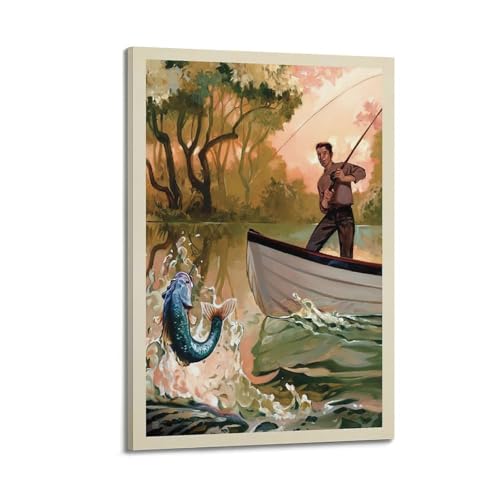DLJGDS Poster vintage avec peinture à l'huile sur toile représentant la pêche dans un bateau - Affiches murales décoratives et modernes pour chambre à...