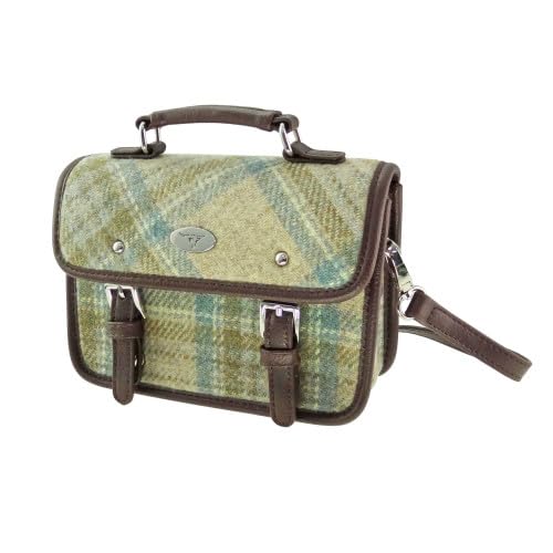Image of Glen Appin Harris Tweed Bervie Mini Satchel Bag With Adjustable & Removable Shoulder Strap (Beige Stewart)