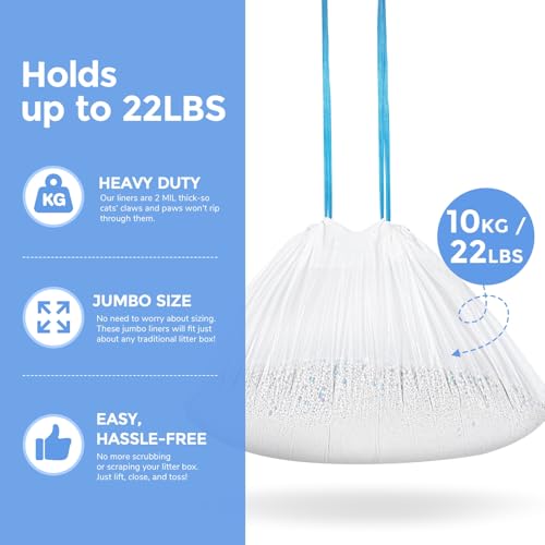 Image of Cat Litter Bags, 60 Pack Durable Drawstring Litter Box Liners