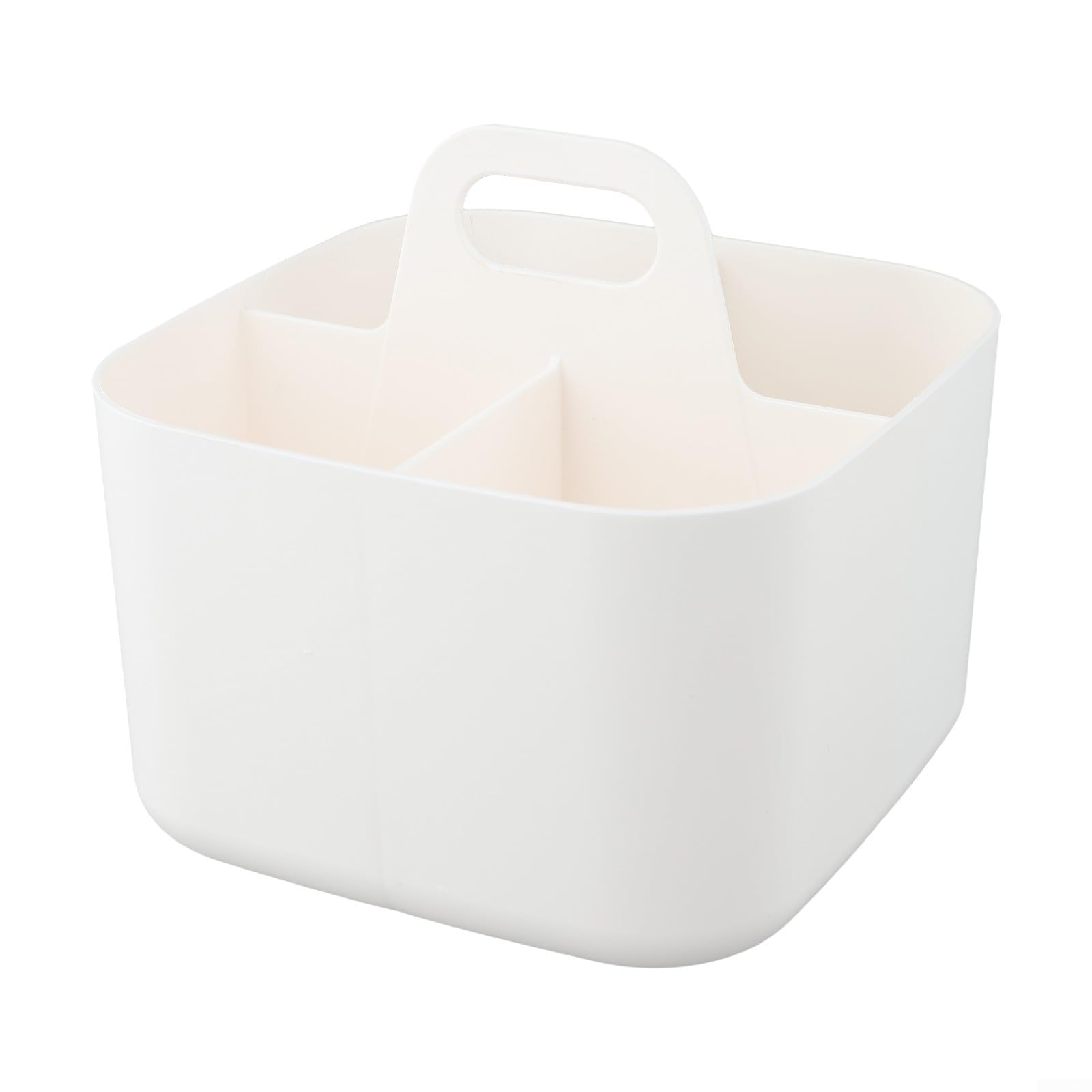 Cestino portaoggetti impilabile con manico in plastica, portatile, per ufficio, cucina, bagno, soggiorno, prodotti cosmetici, giocattoli, piedini antiscivolo, facile da pulire (bianco)