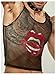 SHENHE Men's Mesh Sheer Crop Top Tank Graphic Lip Print Sleeveless Sparkly Clubwear Rave Top Black Medium