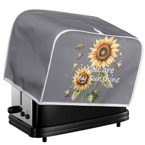 Image of Kitchen Toaster Dust Cover Bakeware Protector Compatible with 4 Slice Toaster Top Handle Design Heat-Resistant Dust Protection Anti-scratch, Sunflower You Are My Sunshine Gray